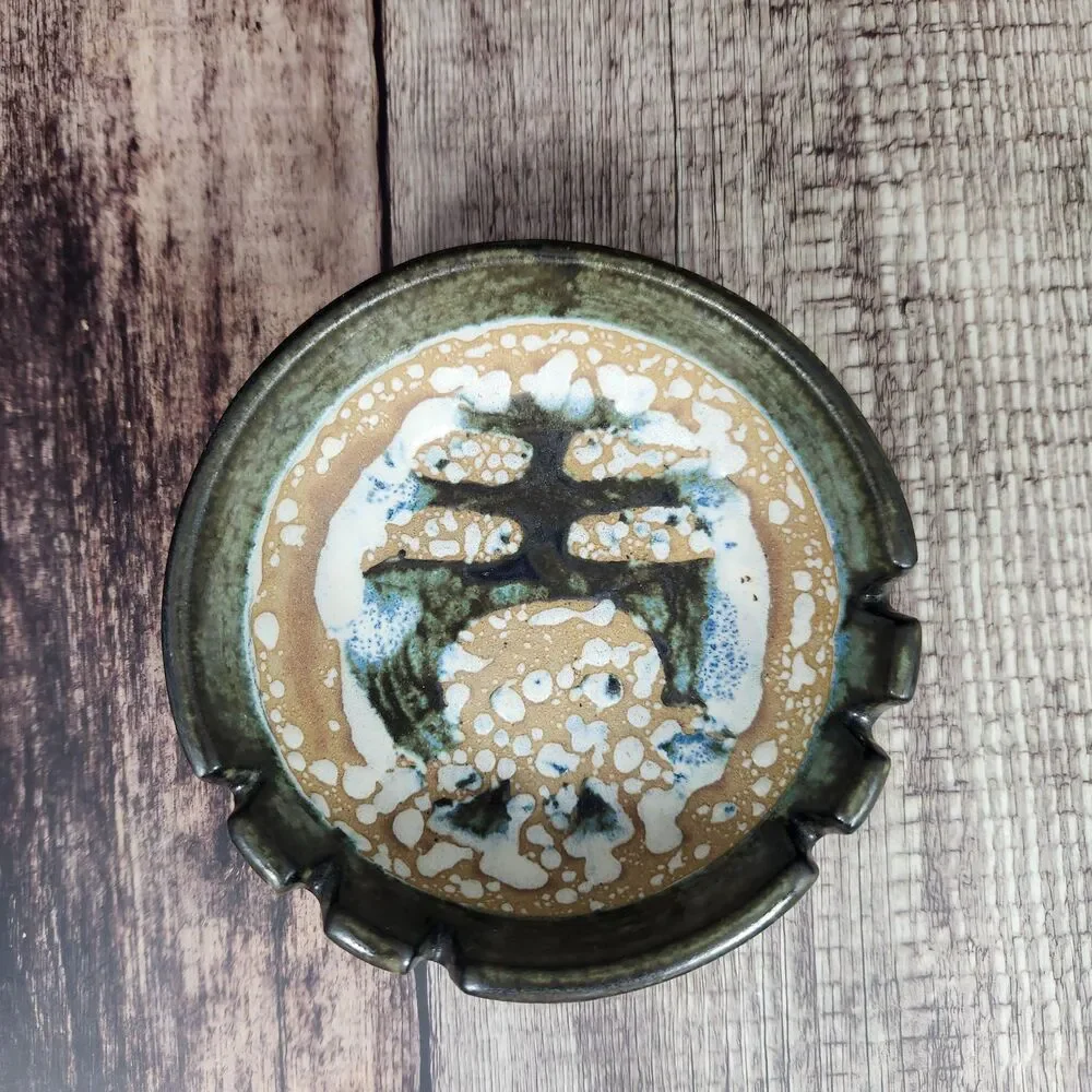 VTG Ashtray by Lapid Pottery Israel Abstract Hand Painted Ash Tray Bowl #424 MCM